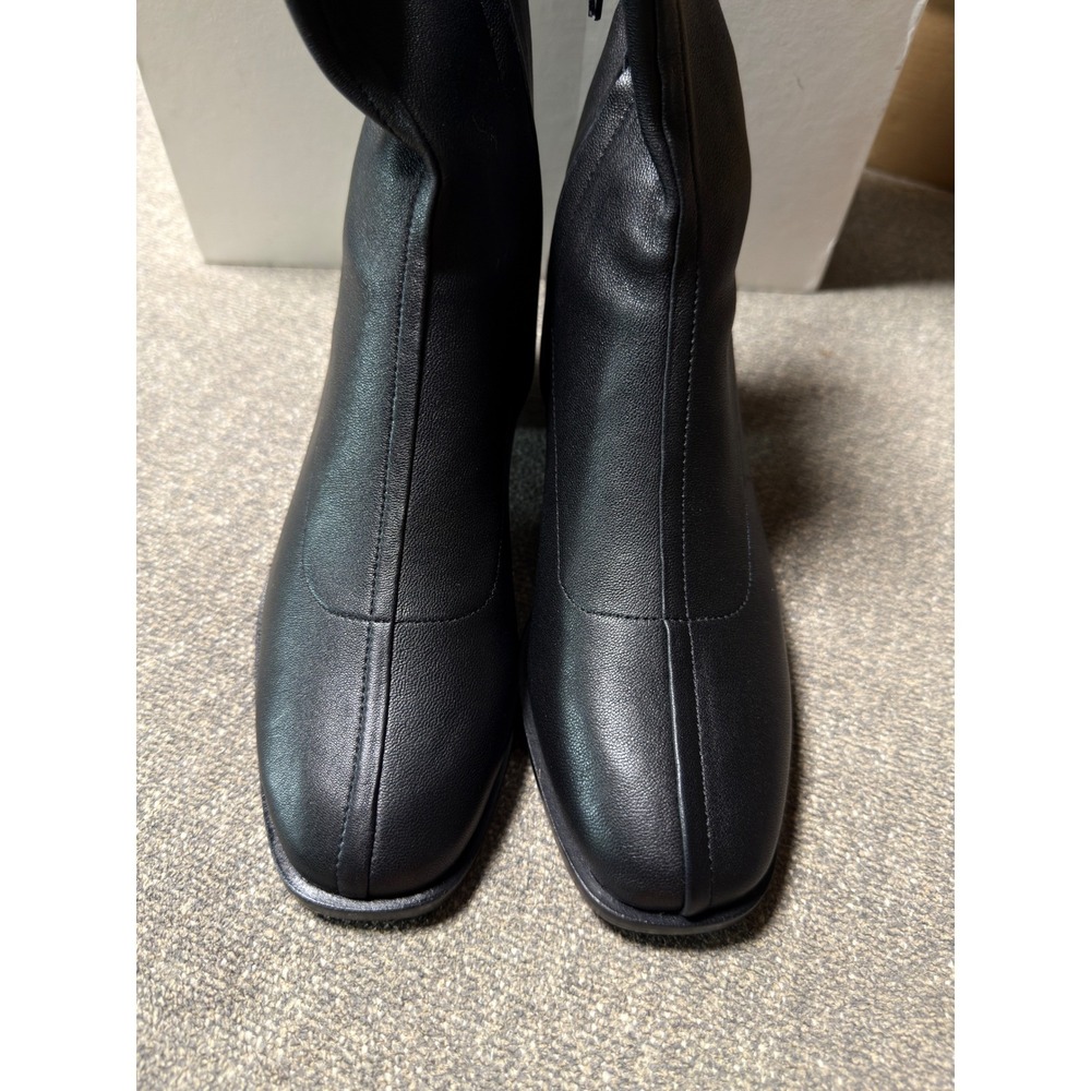 Quince Italian Leather Stretch Ankle Boots Black Square Toe Block Heel Womens 7 - Picture 2 of 10
